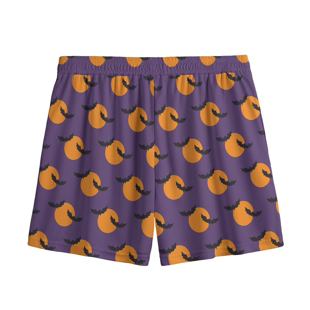 Halloween Bat And Moon Pattern Print Mesh Shorts