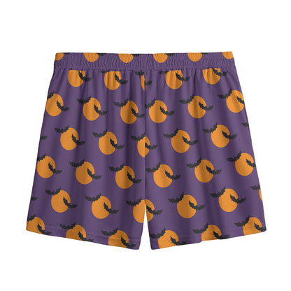 Halloween Bat And Moon Pattern Print Mesh Shorts