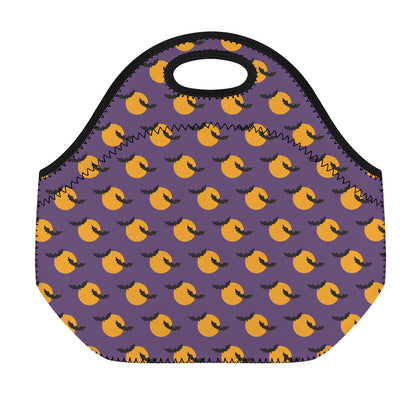 Halloween Bat And Moon Pattern Print Neoprene Lunch Bag