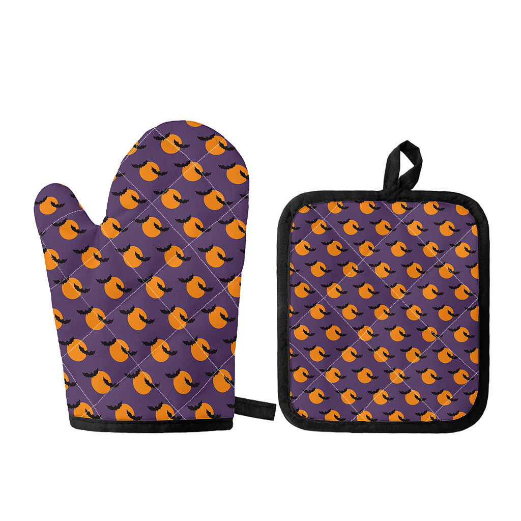 Halloween Bat And Moon Pattern Print Oven Mitt And Pot Holder Set