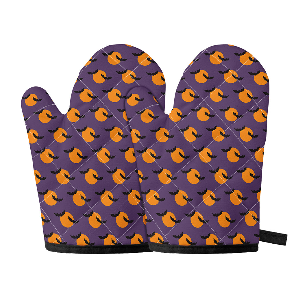 Halloween Bat And Moon Pattern Print Oven Mitts