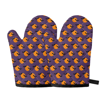 Halloween Bat And Moon Pattern Print Oven Mitts