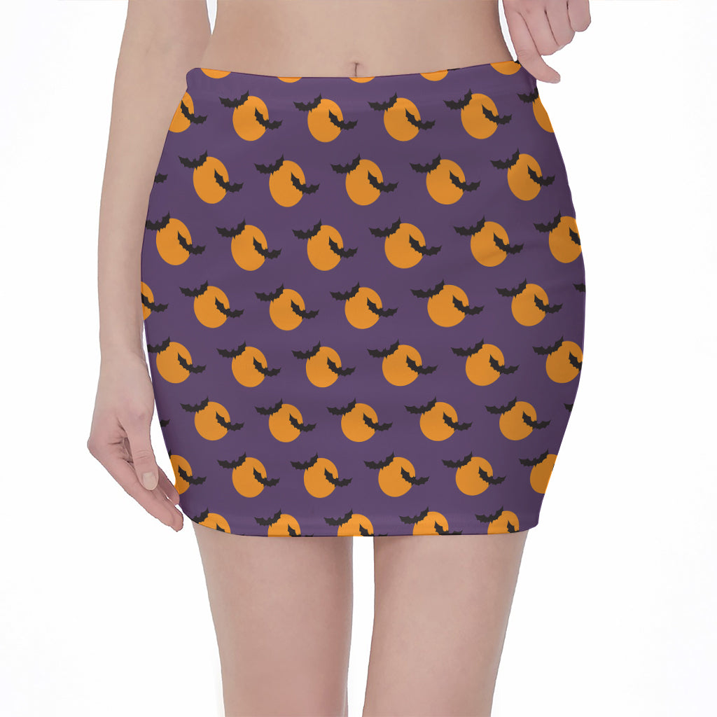 Halloween Bat And Moon Pattern Print Pencil Mini Skirt