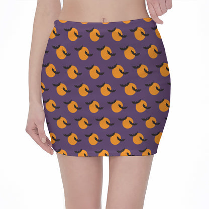Halloween Bat And Moon Pattern Print Pencil Mini Skirt