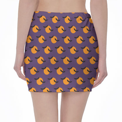 Halloween Bat And Moon Pattern Print Pencil Mini Skirt