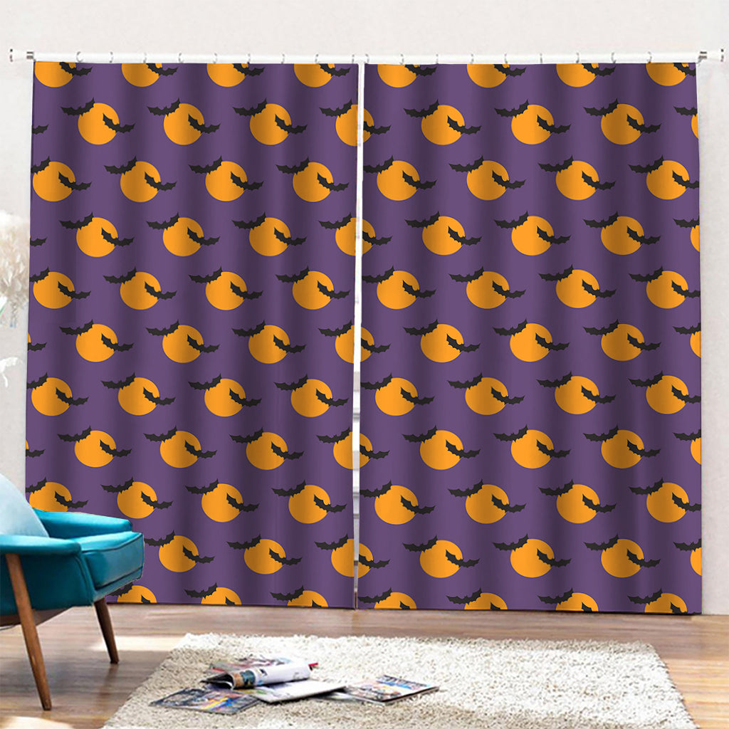 Halloween Bat And Moon Pattern Print Pencil Pleat Curtains