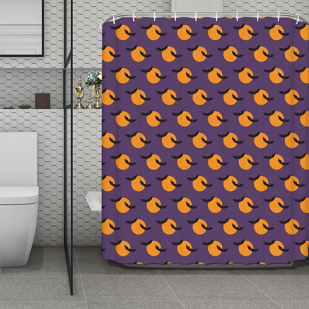 Halloween Bat And Moon Pattern Print Polyester Shower Curtain