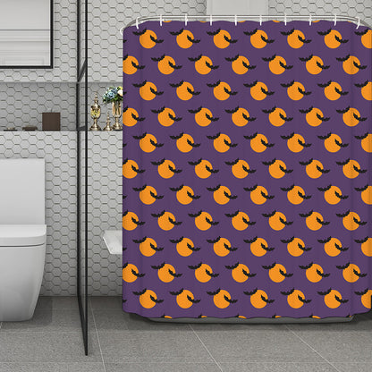 Halloween Bat And Moon Pattern Print Polyester Shower Curtain