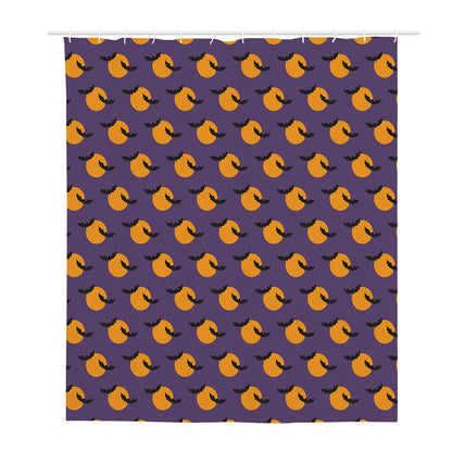Halloween Bat And Moon Pattern Print Polyester Shower Curtain