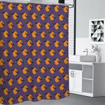Halloween Bat And Moon Pattern Print Premium Shower Curtain