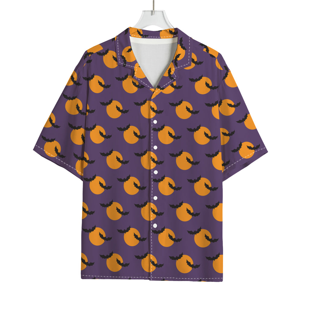 Halloween Bat And Moon Pattern Print Rayon Hawaiian Shirt