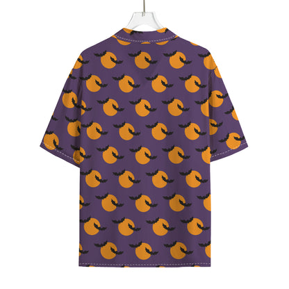 Halloween Bat And Moon Pattern Print Rayon Hawaiian Shirt
