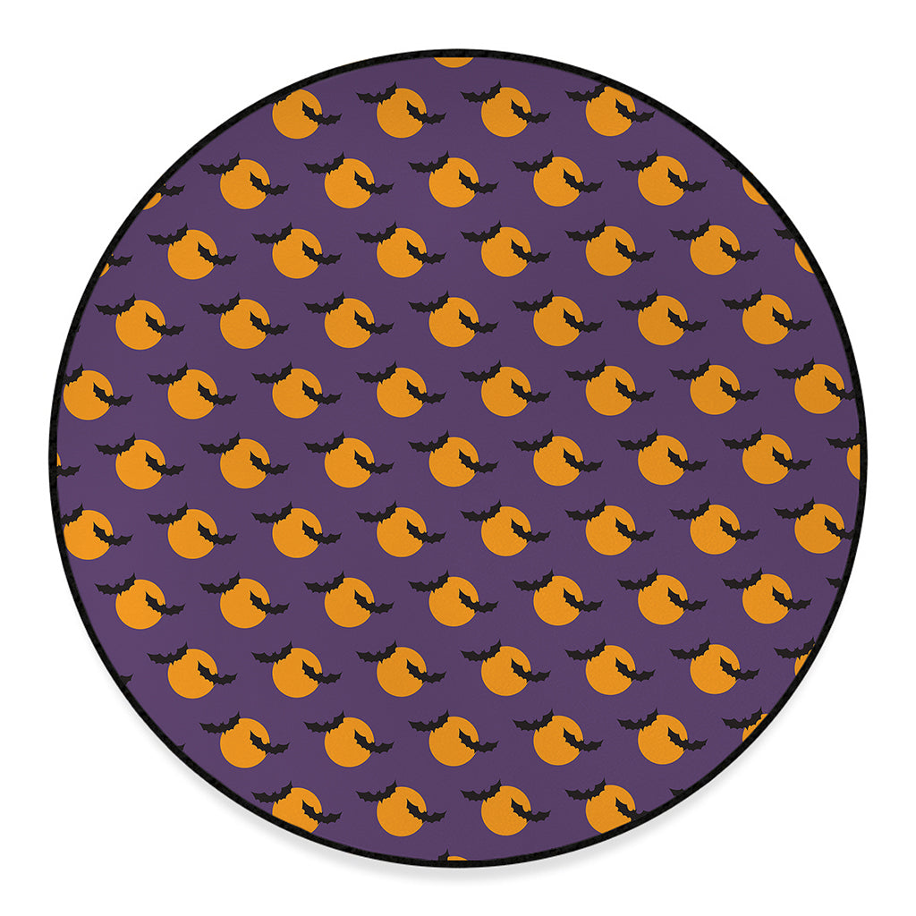 Halloween Bat And Moon Pattern Print Round Floor Mat