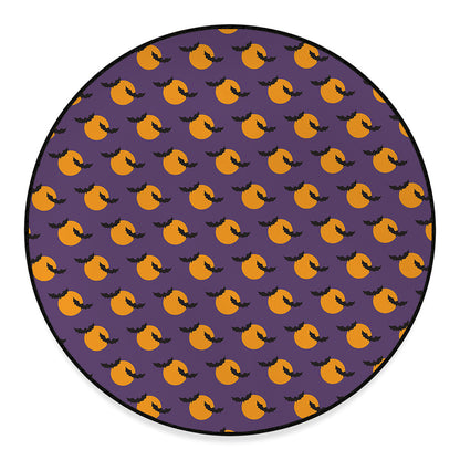 Halloween Bat And Moon Pattern Print Round Floor Mat