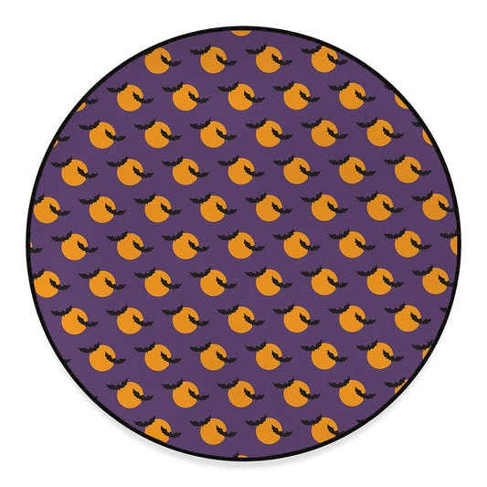 Halloween Bat And Moon Pattern Print Round Floor Mat