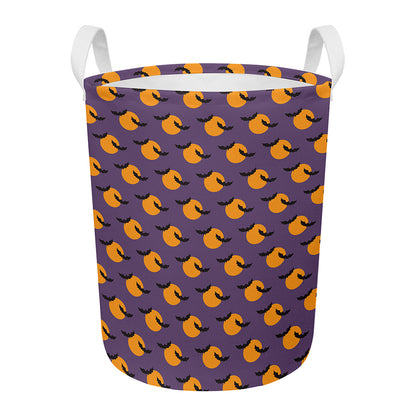 Halloween Bat And Moon Pattern Print Round Laundry Basket
