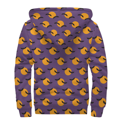 Halloween Bat And Moon Pattern Print Sherpa Lined Zip Up Hoodie