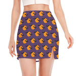 Halloween Bat And Moon Pattern Print Side Slit Mini Skirt