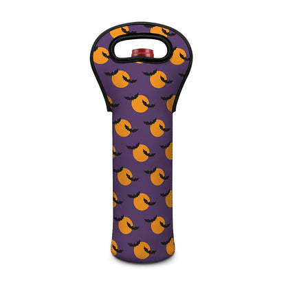 Halloween Bat And Moon Pattern Print Single Neoprene Wine Tote