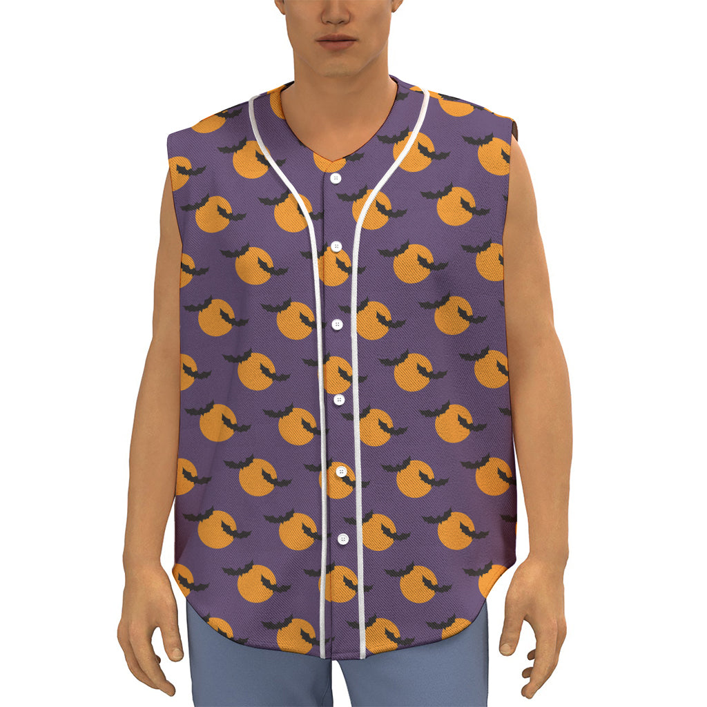 Halloween Bat And Moon Pattern Print Sleeveless Baseball Jersey