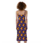 Halloween Bat And Moon Pattern Print Slim Fit Midi Cami Dress