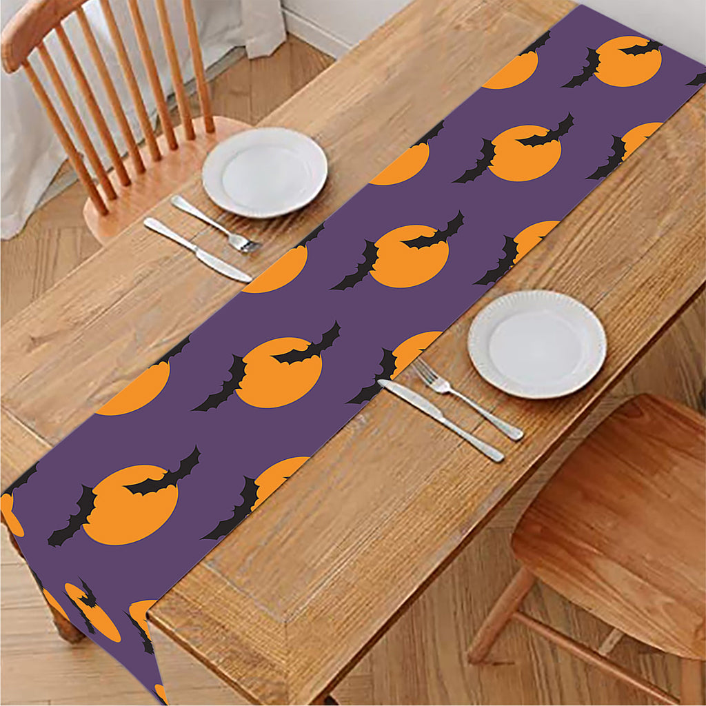 Halloween Bat And Moon Pattern Print Table Runner