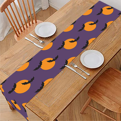 Halloween Bat And Moon Pattern Print Table Runner