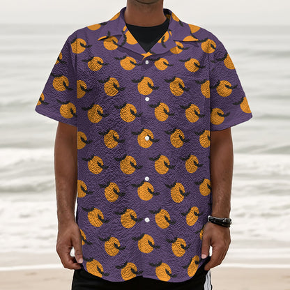 Halloween Bat And Moon Pattern Print Textured Short Sleeve Shirt