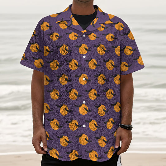 Halloween Bat And Moon Pattern Print Textured Short Sleeve Shirt
