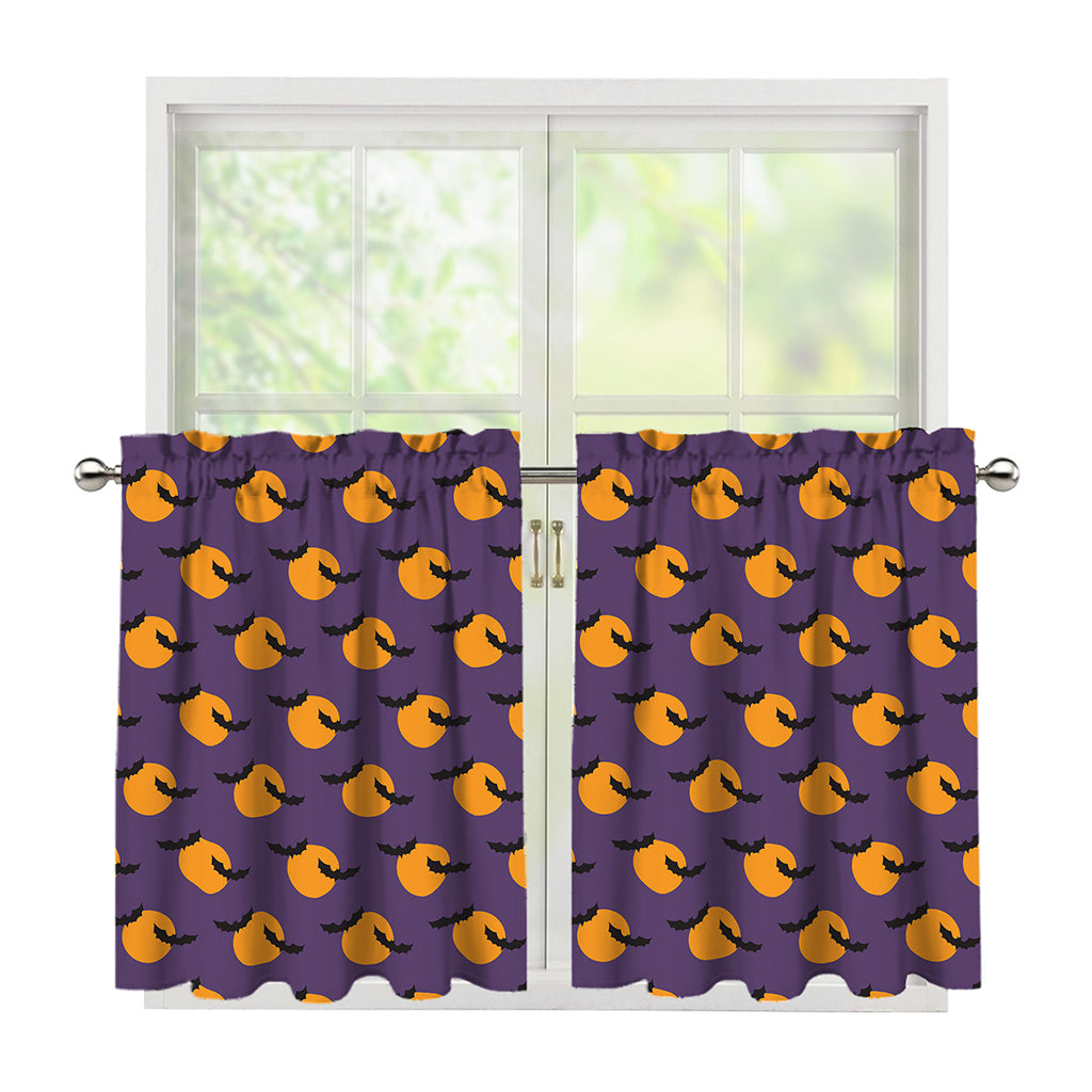 Halloween Bat And Moon Pattern Print Tier Curtains