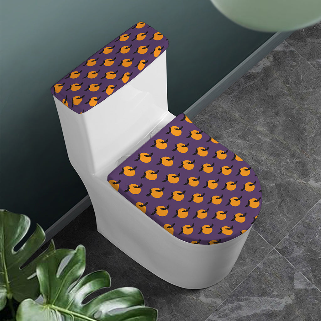 Halloween Bat And Moon Pattern Print Toilet Lid And Tank Cover Set