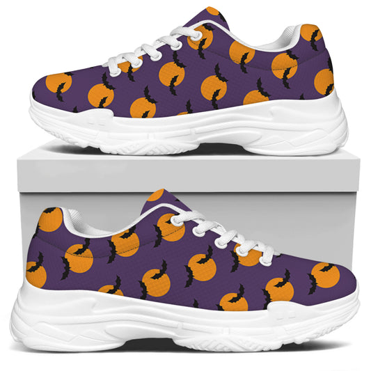 Halloween Bat And Moon Pattern Print White Chunky Shoes
