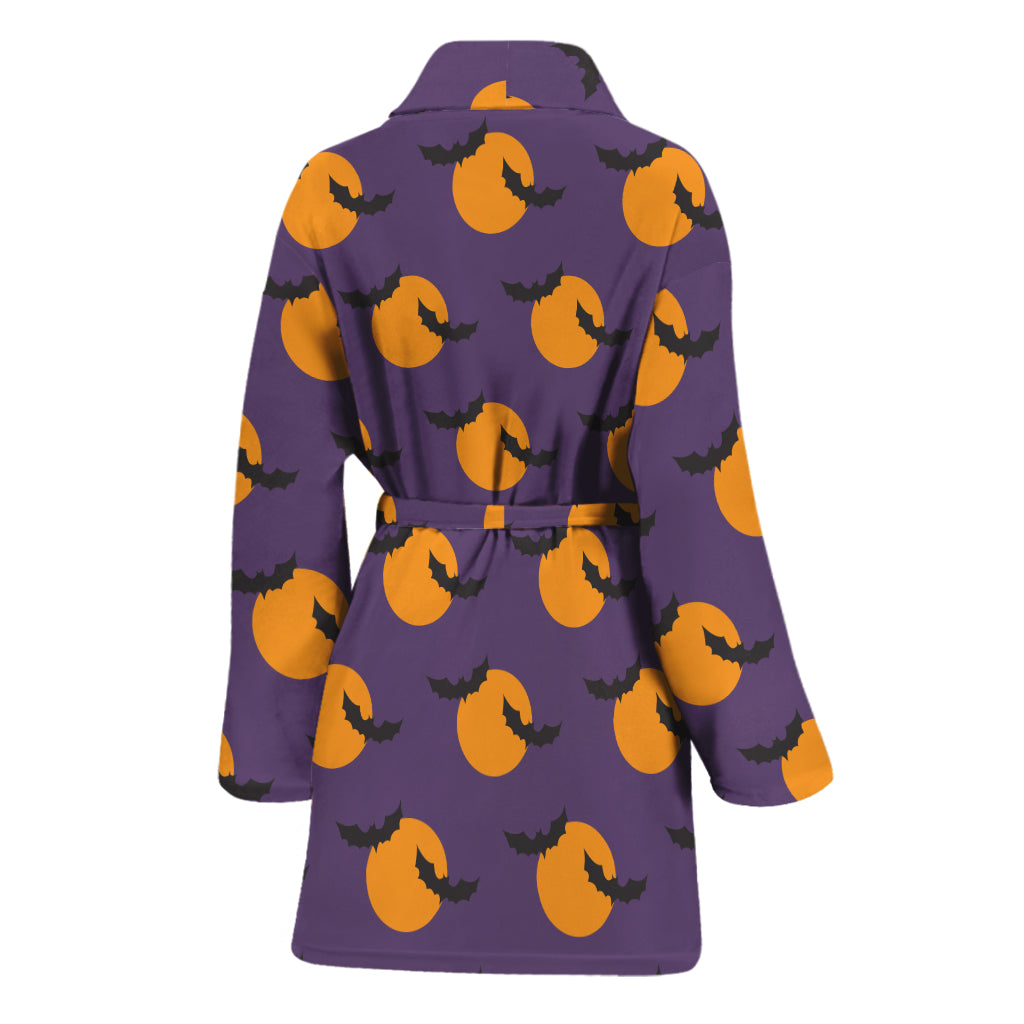Halloween Bat And Moon Pattern Print Women's Bathrobe