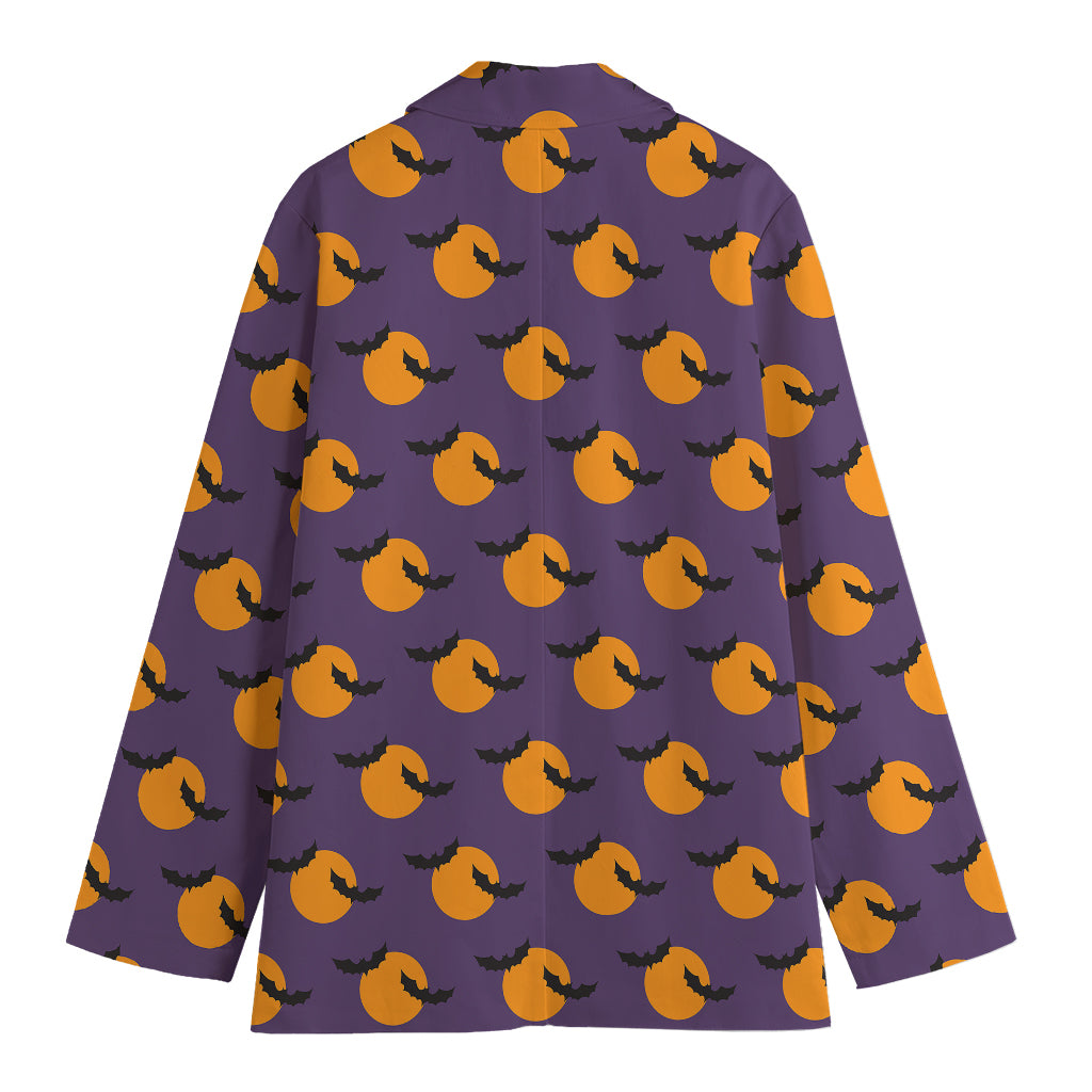 Halloween Bat And Moon Pattern Print Women's Cotton Blazer