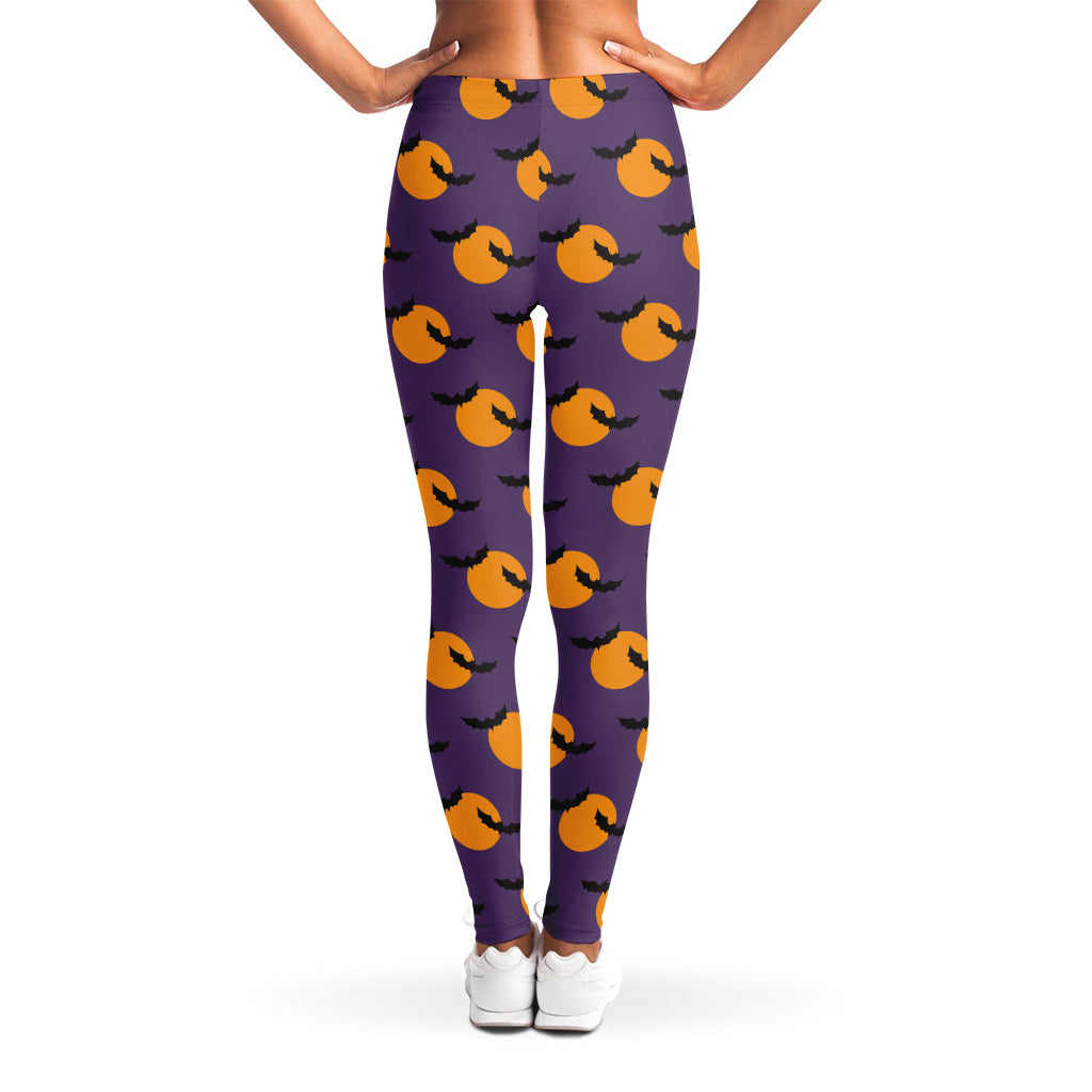Halloween Bat And Moon Pattern Print Women's Leggings