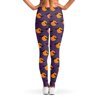 Halloween Bat And Moon Pattern Print Women's Leggings