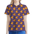 Halloween Bat And Moon Pattern Print Women's Polo Shirt