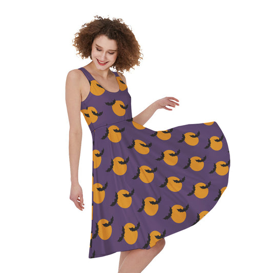 Halloween Bat And Moon Pattern Print Women's Sleeveless Dress