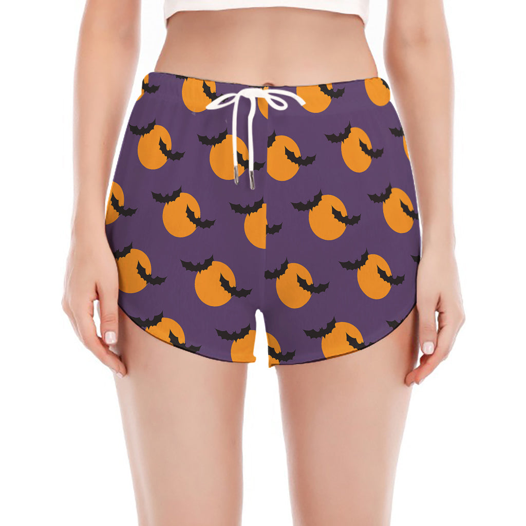 Halloween Bat And Moon Pattern Print Women's Split Running Shorts