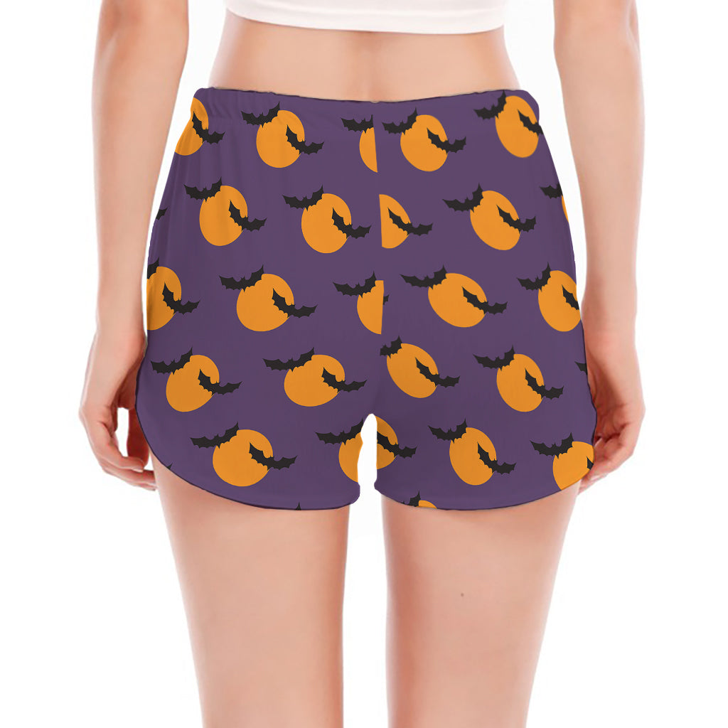 Halloween Bat And Moon Pattern Print Women's Split Running Shorts