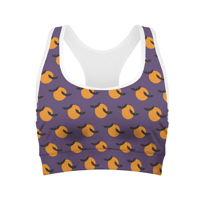 Halloween Bat And Moon Pattern Print Women's Sports Bra