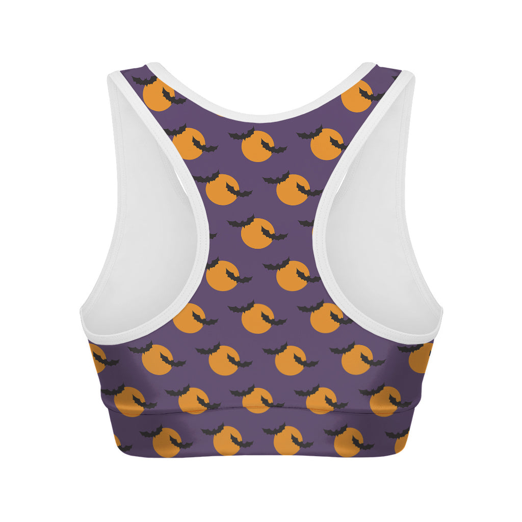 Halloween Bat And Moon Pattern Print Women's Sports Bra