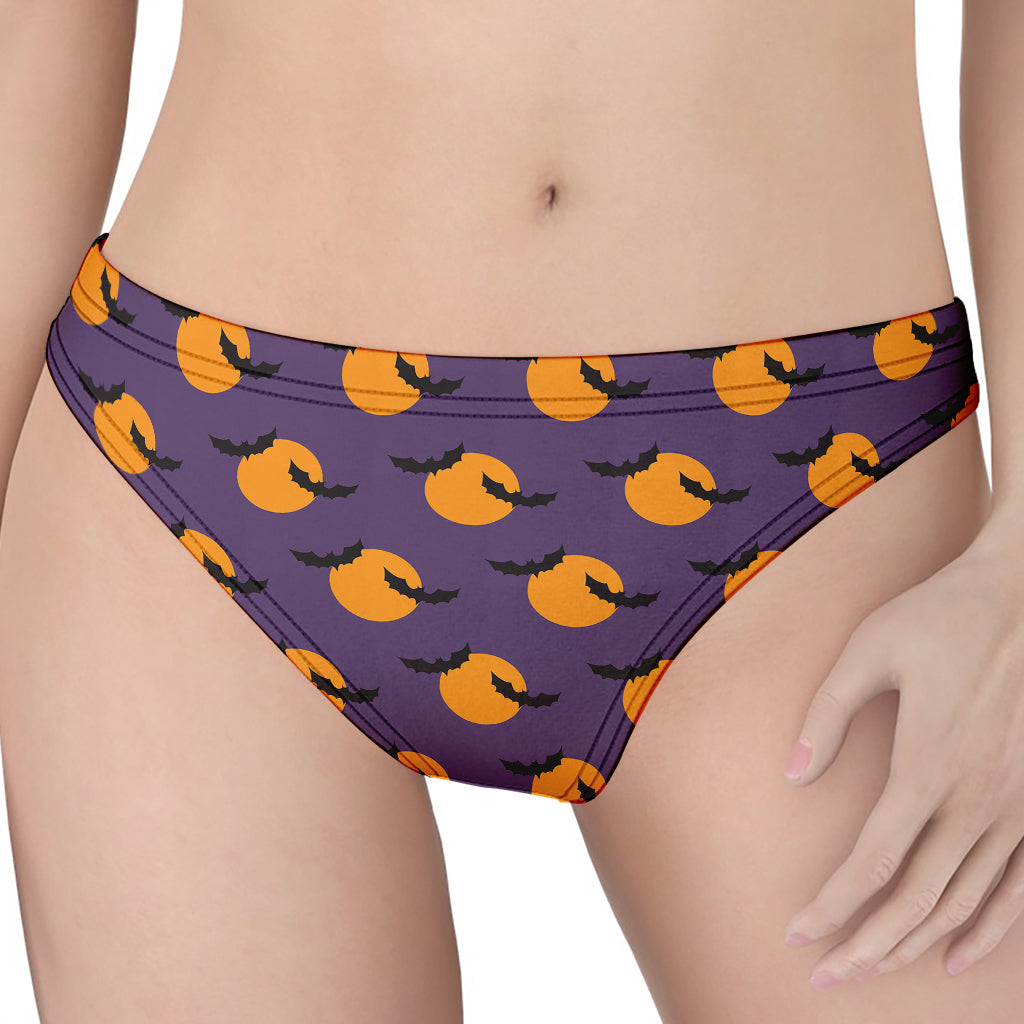 Halloween Bat And Moon Pattern Print Women's Thong