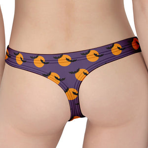 Halloween Bat And Moon Pattern Print Women's Thong