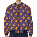Halloween Bat And Moon Pattern Print Zip Sleeve Bomber Jacket