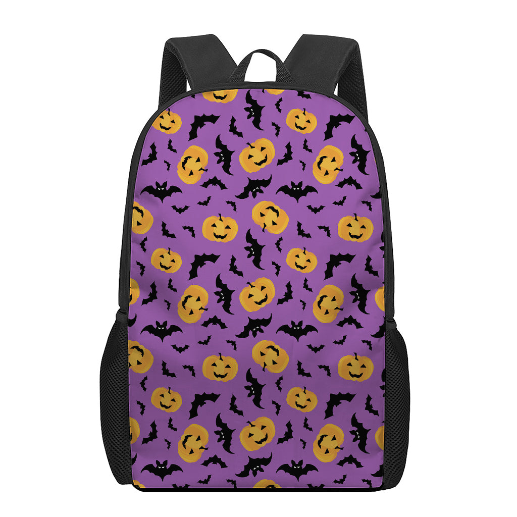 Halloween Bat And Pumpkin Pattern Print 17 Inch Backpack