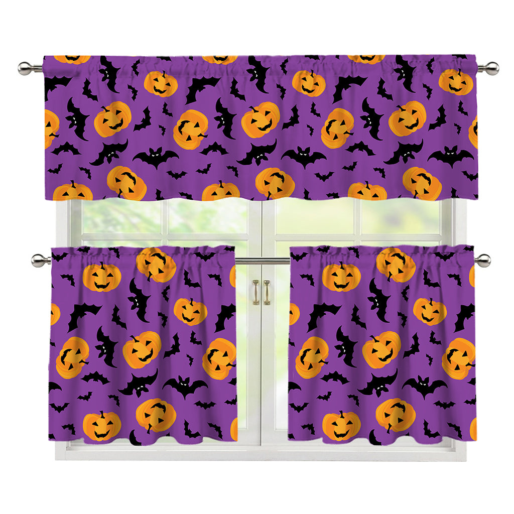 Halloween Bat And Pumpkin Pattern Print 3 Piece Kitchen Curtains