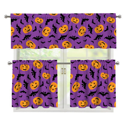 Halloween Bat And Pumpkin Pattern Print 3 Piece Kitchen Curtains