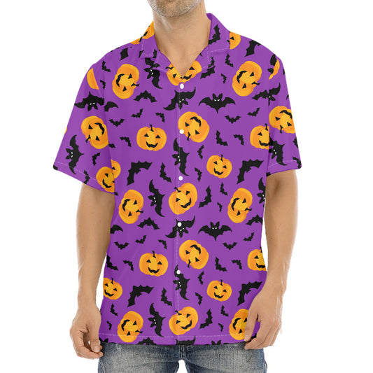 Halloween Bat And Pumpkin Pattern Print Aloha Shirt