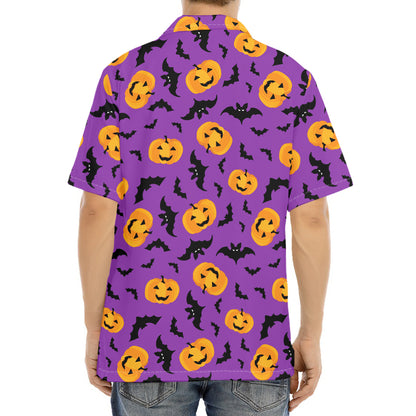 Halloween Bat And Pumpkin Pattern Print Aloha Shirt
